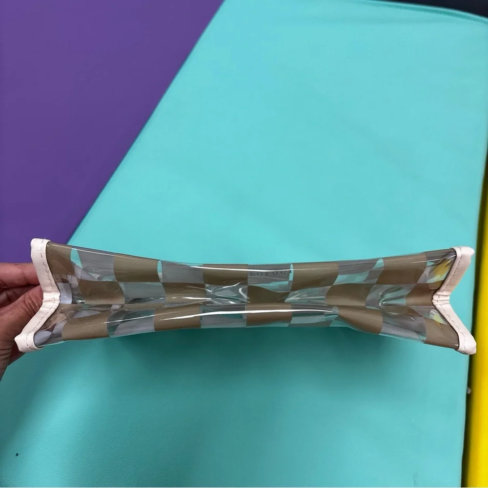 Anthropologie Beige Checkered‎ Cosmetic Clutch